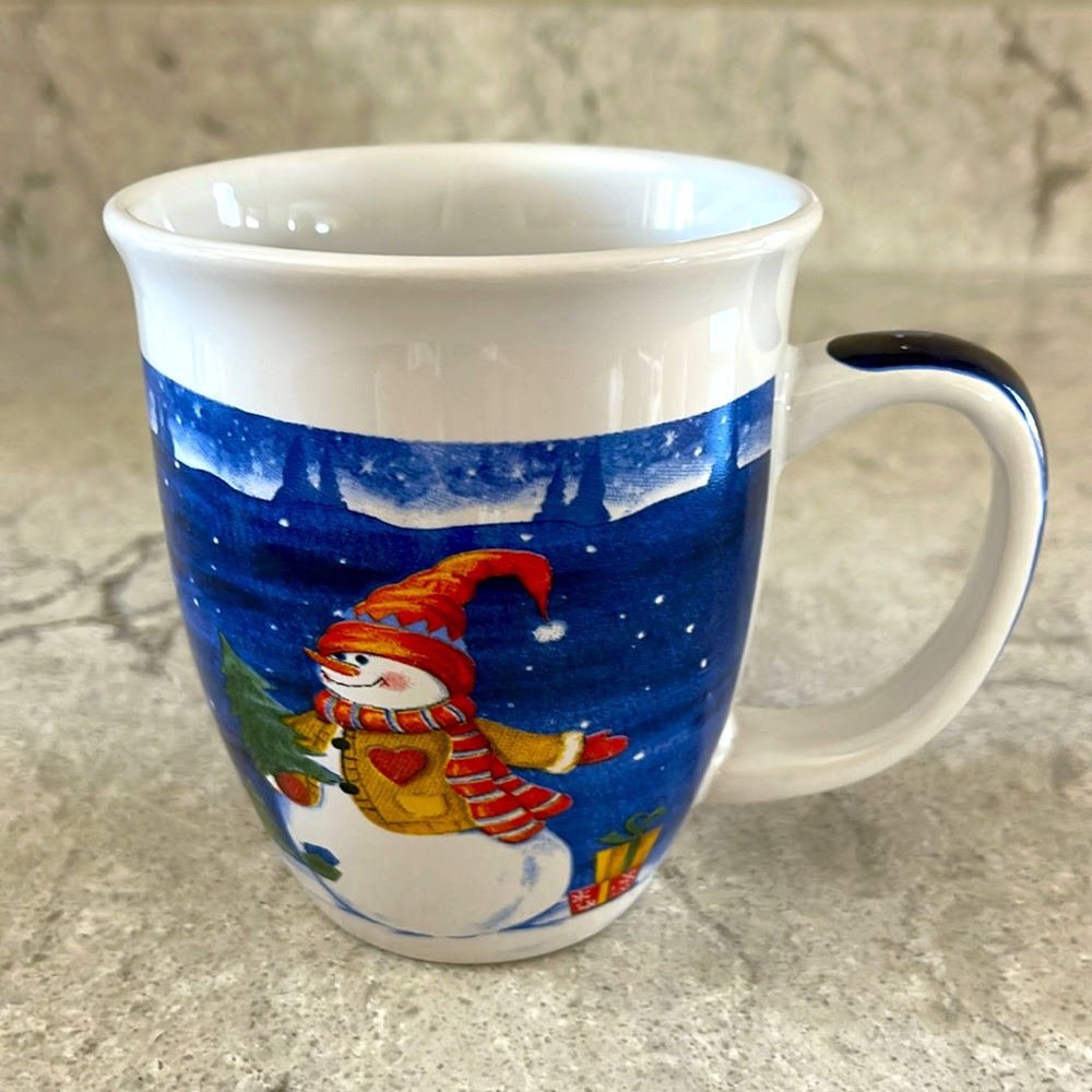 Royal Norfolk Christmas Holiday Snowman Blue & White Coffee Tea Mug 12oz